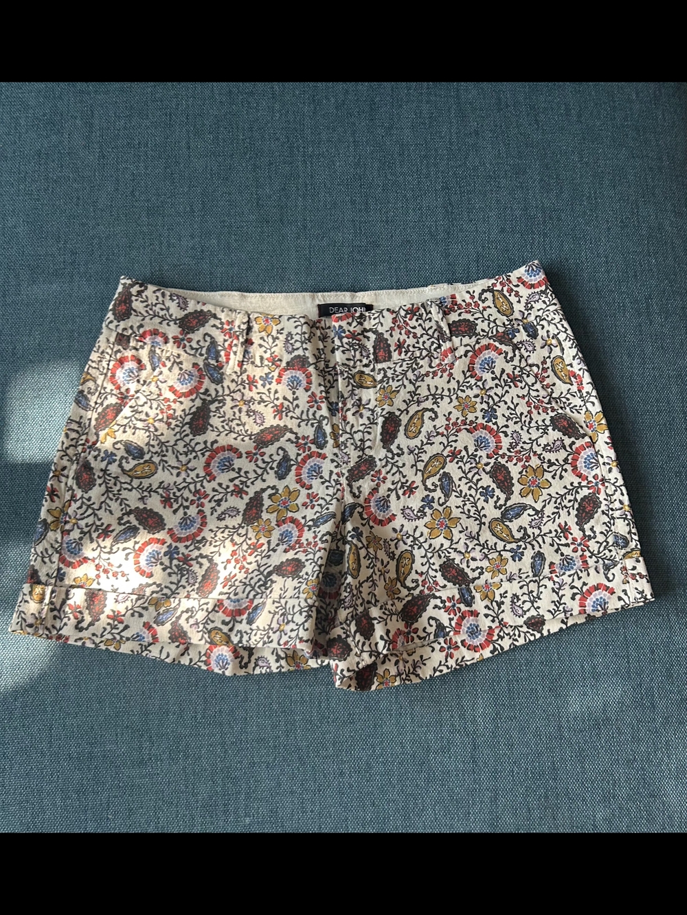 Dear John Cream Paisley Floral Print Shorts with Multicolor Accents
